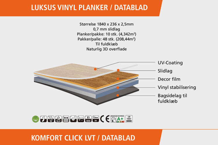 8mm - Luksus Vinyl Planke - VARM LYS EG - Komfort Click LVT - Malprivat.dk